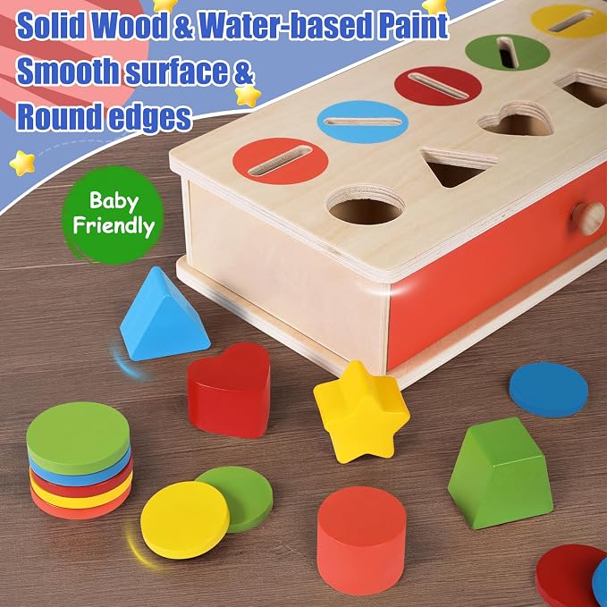 Wooden Color Shape Sorting Matching Toys, Shape Sorters for Toddlers | Fine Motor Skills Early Learning Montessori Toys, Gift for 3 4 5 6 Year Old Boy Girl Kid Gifts