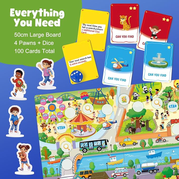 Town Search Board Games, Family Games for Kids Ages 5 6 7 8-12, 2-4 Players, Educational Board Game for Boys Girls 5+, Back to School Gifts for Classroom & Family Nights & Parties