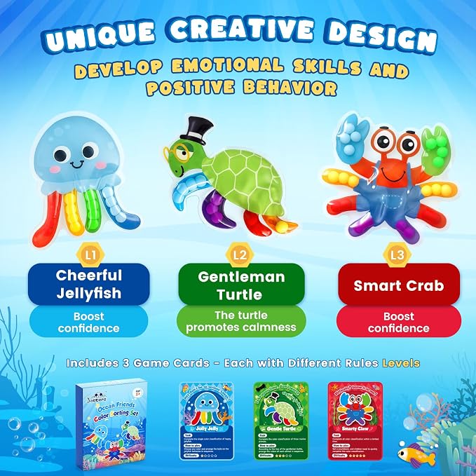 3 Otters Color Sorting Sensory Toys, Sea Animal Matching Game, 3PCS | for Toddlers, Fine Motor Practice, Color Recognition, Emotional Development, Confidence Building, and Classroom Fun