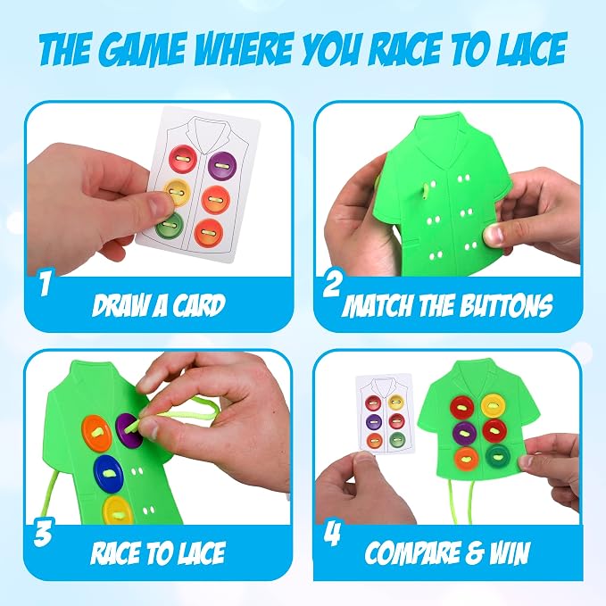 Lacing Cards Sequence Game - Threading. Sewing, Button Lace Occupational Therapy Toy, Boys & Girls Fine Motor Toys, Educational Preschool Games for Kids Ages 4+