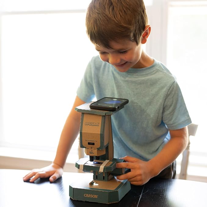 Optigami, 50x-400x Build-Your-Own Microscope | Power DIY Cardboard Microscope Digiscoping Kit - STEM Educational Cardboard Microscope for Kids (OG-100)
