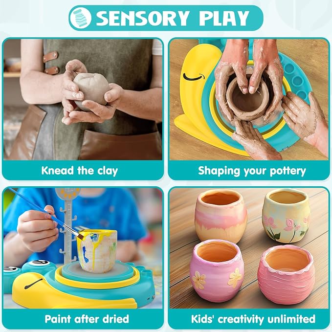 Aujazyble Pottery Wheel for Kids, Complete Arts & Crafts Kit for Kids 6-12+ | Crafts for Girls 8-12, Girls Boy Toys Birthday Halloween Christmas Gift for Kids Ages 6 7 8 9 10 11 12+, (Snail)
