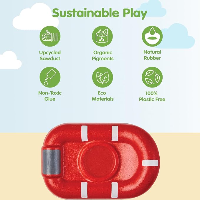 PlanToys® Wooden Whitewater Raft, Waterproof Kids Bath & Water Play Toy | wooden whitewater raft, waterproof bath water play, montessori imaginative coordination, sensory development, kids toy set