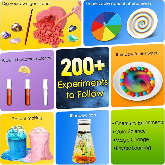 200+ Science Experiments Kit for Kids, Science Project Lab | Volcano Toys Birthday Gifts for Boys & Girls, Chemistry Set, Gemstone S.T.E.M Educational Learning Activities