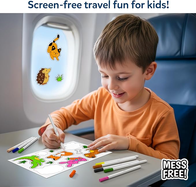 Skillmatics Color Clingz – Animals, Reusable Static Stickers, Travel Toys | 50+ DIY Stickers, 10 Paint Markers, Mess-Free, Window Art & Craft Kit, Gifts for Toddlers, Boys & Girls Ages 3, 4, 5, 6, 7