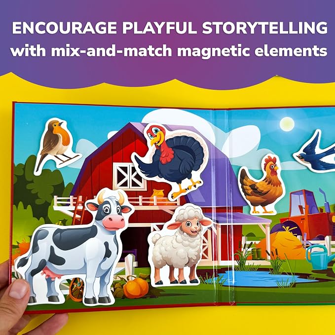 Travel Magnetic Puzzles for Toddlers 1-3 - 20+Pcs Toddler Puzzles Ages 2-4 | Farm Magnet Puzzles with Extra-Long Play Book - Strong Magnets for Car Activities - Travel Toys for Kids Ages 3-5