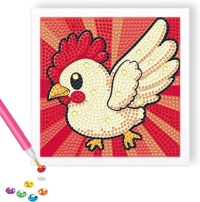 Reofrey Diamond Art Kits for Kids with Frame, 5D DIY Rooster Diamond Painting Kits, Fun Arts and Crafts Gift for Girls & Boys Ages 4-12, Creative Educational Toy for Beginners (7x7 Inches)