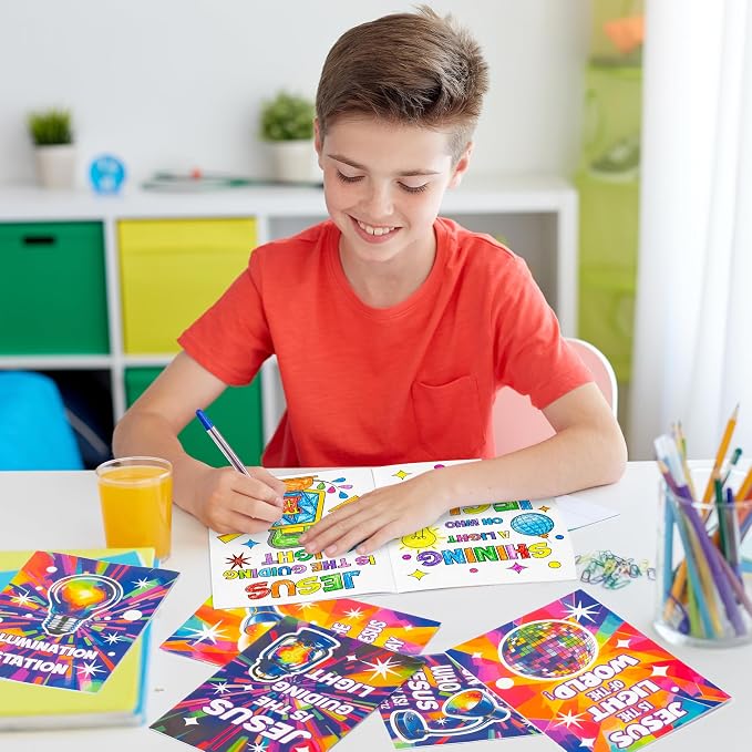 Dvbonike 24Pcs VBS Religious Coloring Books Illumination Station DIY Pages | Jesus is The Light of The World, Christian Party Favor, Color-in Booklet Bulk, Sunday School Supplies, Classroom Reward, Gift