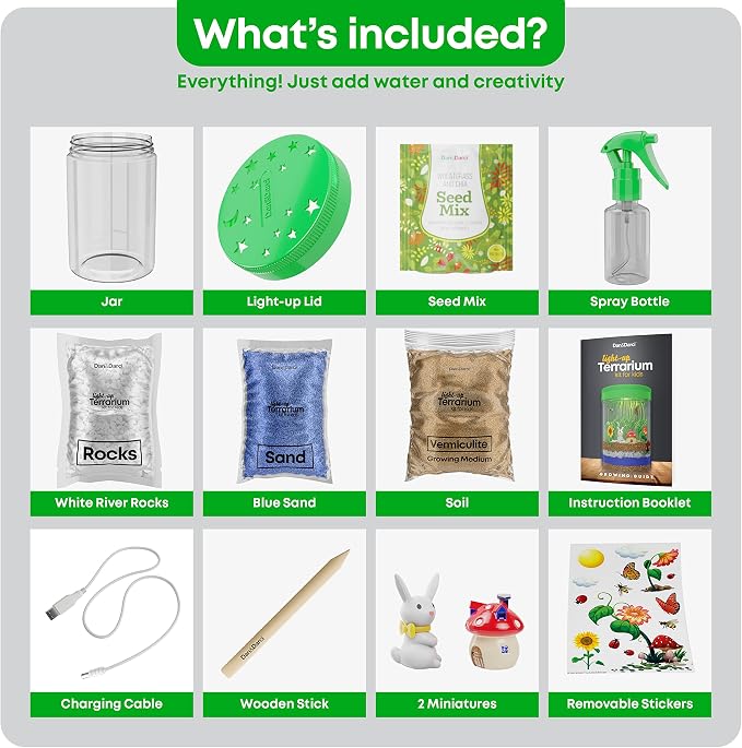Light-Up Terrarium Kit for Kids - STEM Science Kit - Educational DIY Toy | Birthday Gift for Boys & Girls - Craft Project Idea for Ages 6 7 8 9 10 11 12 Year Old - Craft for Boys