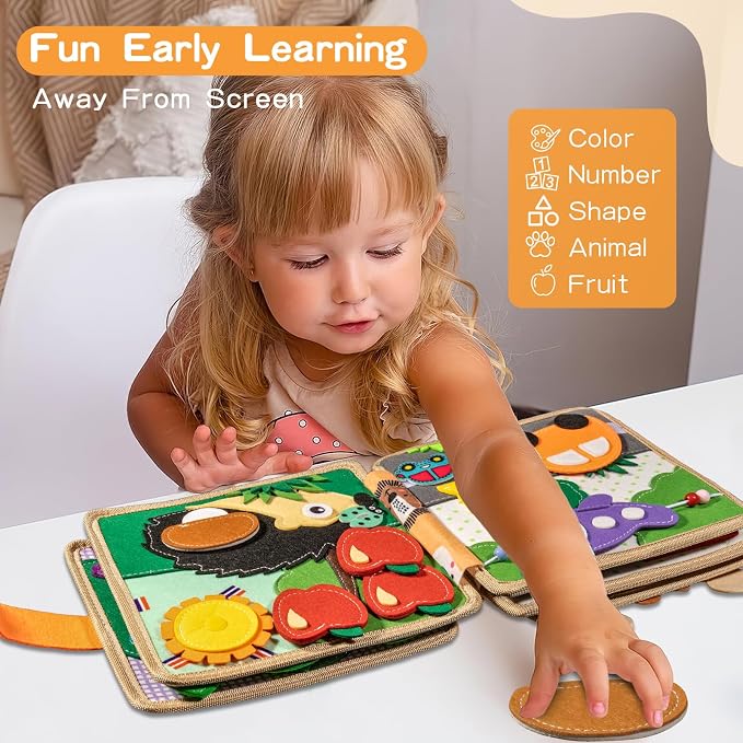 Montessori Busy Board for Toddlers, Sensory Educational Activities Board for Learning Fine Motor Skills, Travel Toys for Airplane Car, Gift for Girls Boys 2-4 Years Old (Giraffe)