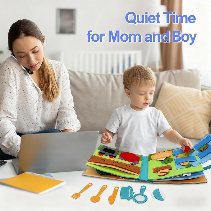 BizyKoady Montessori Busy Book for Toddlers 2-4, Pretend Play Quiet Book | Early Learning Educational, Travel Toys, Travel Essentials, Learning Activitie, Boys Christmas Gift, Felt