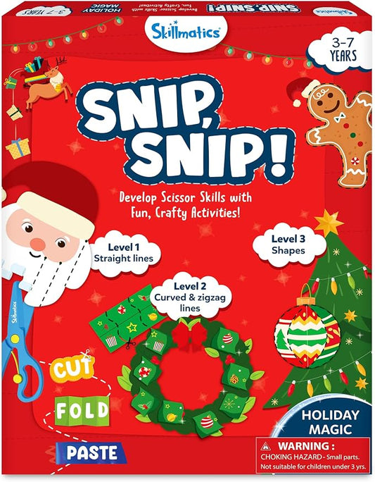 Skillmatics Snip Snip Christmas, Gift for Kids, Scissor Skills, Felt Craft | Preschool Activity Book, Safety Scissors, Fine Motor Skills, Learning Toy, Stocking Stuffers, Toddlers, Ages 3, 4, 5, 6