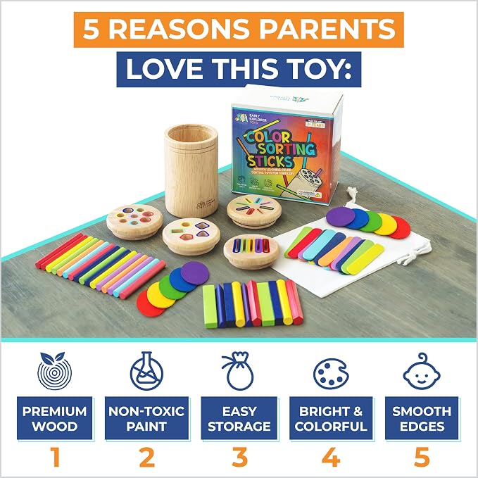 Toddler Montessori Toys, Wooden Color Sorting, Fine Motor Toys for Toddlers | 4 Interchangeable Lids, Stays Locked When Turned, Travel-friendly, Independent Play, Motor Skills Through Play