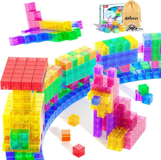 Apluses 45PCS Magnetic Blocks - Transparent Magnet Cubes, Kids Building Blocks, Sensory Autism Gifts for Kids Ages 3+, Preschool Travel Toys for 3-5 Year Old Boys and Girls