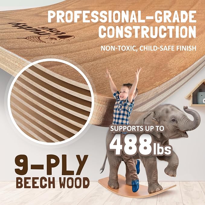 NUTTY TOYS Montessori Wooden Wobble Board for Kids & Adults -100% Natural Wood Balance Board, Waldorf Toddler Balancing Toy, Unique Boy Girl Open Ended Toy Best Valentines Day & Easter Gifts Idea 2026