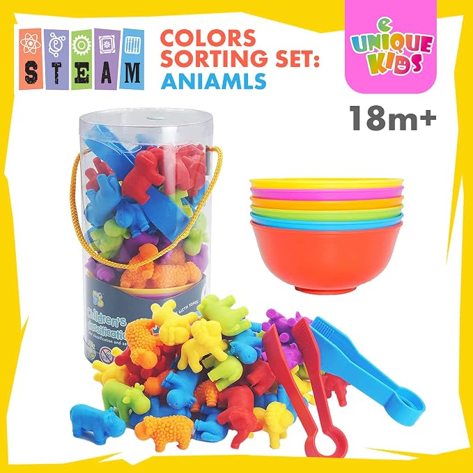 UNIQUE KIDS Counting Educational Learning Toy Set with Sorting Cups – Engaging Sensory Color Classification Training Game for Toddlers and Preschoolers Training Ages 3 and Up