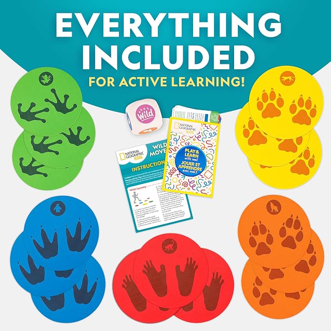 National Geographic Kids Wild Movers Animal Activity Game for Toddlers | Animal Movement Game, Dice and Landing Pads, 4 Ways to Play, Active Preschool Play, Play & Learn Cards, Ages 3+