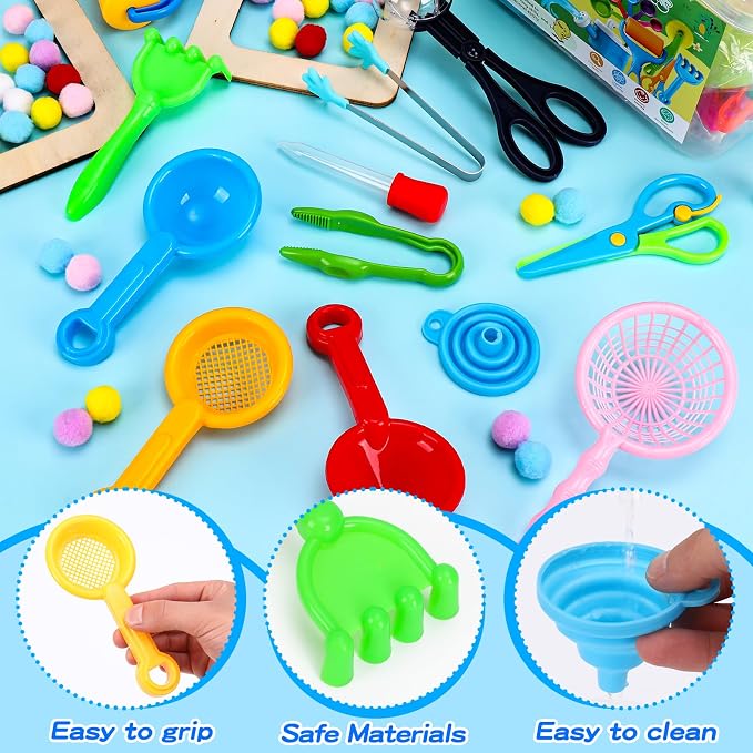 46 PCS Sensory Bin Filler Tools – Fine Motor Skills Development Kit with Scoops, Tweezers, Tongs, Shovels, Funnel,Sensory Bin Accessories for Sorting Counting