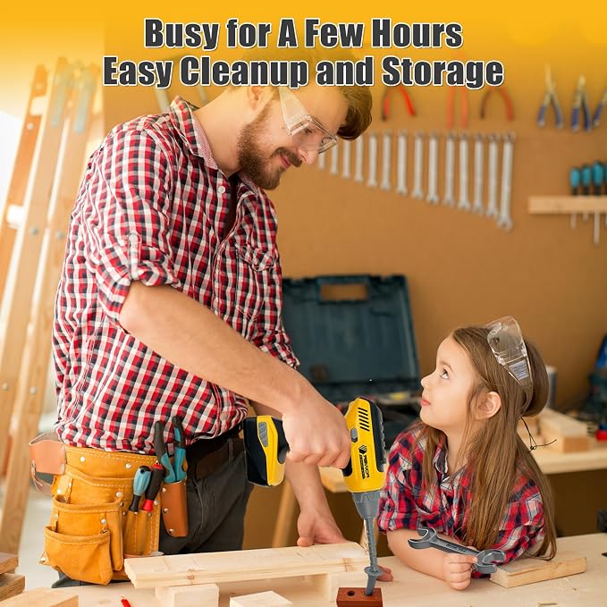 Playhiland Kids Tool Set for 3 4 5 6 7 8 Year Old Boys & Girls | Pretend Play Kids Construction Kits with Electronic Toy Drill & Tool Box, Toy Tools Christmas Birthday Gift
