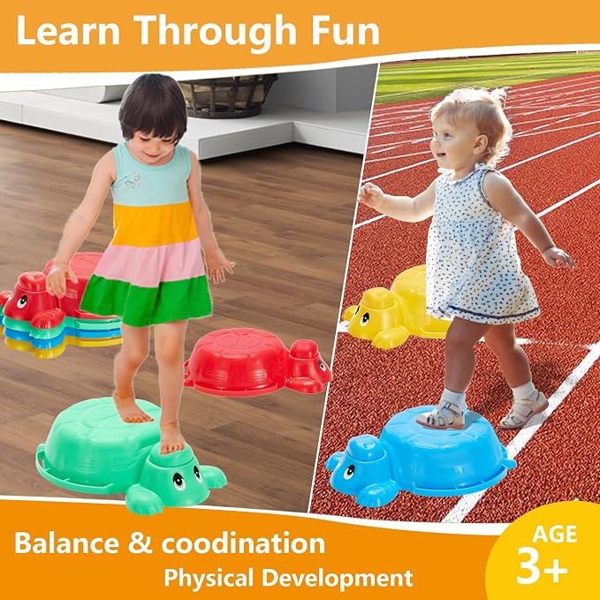 Balance Beams Stepping Stones For Kids - 12 Piece Turtle Jumping Stepping Stones Balance Beams, Toddler Indoor or Outdoor Play Obstacle Course, Stocking Stuffers for Active Kid Ages 2 3 4 5 6 Year Old