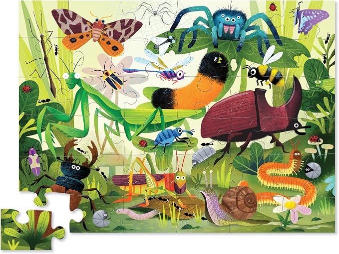 Crocodile Creek 36-Piece Jigsaw Floor Puzzle - Fun Floor Puzzles for Kids Ages 3-5 - Heavy-Duty Shaped Box for Storage - Backyard Bugs - 24" W x 18" H Finished