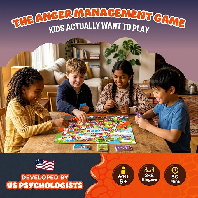 ThinkPsych Escape from Anger Mountain Board Game | Anger Management Game for Kids Ages 6+ | Coping Skills and Emotional Regulation | Therapy Game for Kids | 2-8 Players