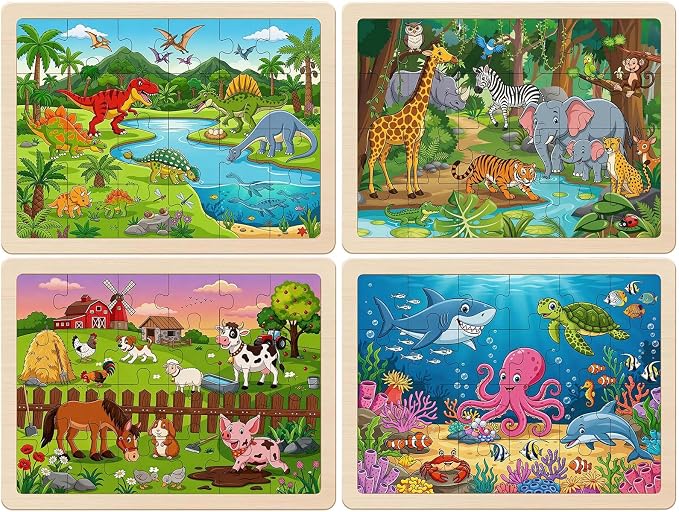 Puzzles for Kids Ages 4-6, Set of 4 Packs with 24 Piece | Wooden Jigsaw Puzzles, Preschool Educational Learning Toys Gifts for 3 4 5 6 Year Old Boys and Girls