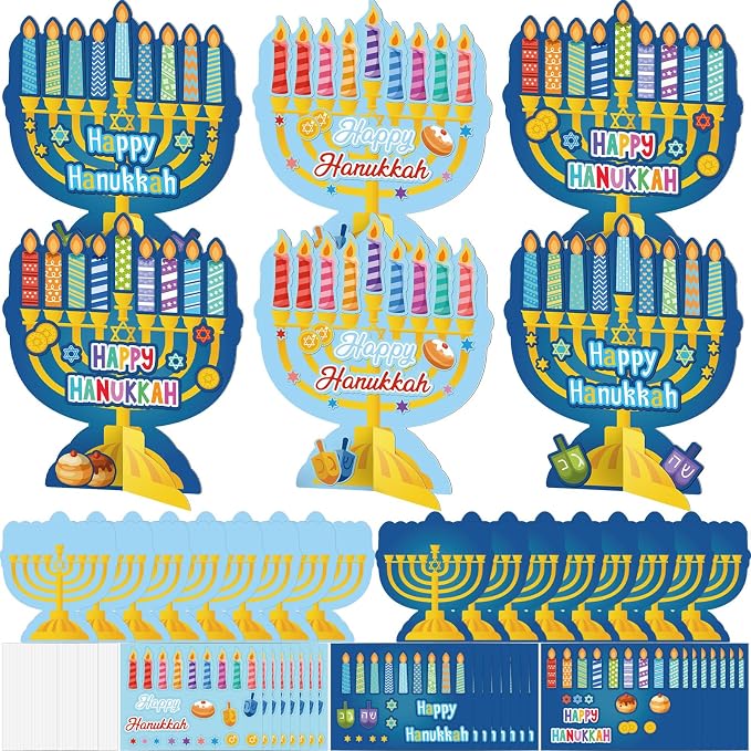 Cinrobiye 24 Set Hanukkah Crafts DIY Menorah Arts and Crafts Bulk Jewish Menorah 3D Scene Kit Gifts for Holiday Home School Activities Game Prizes Rewards Chanukah Party Favors Decoration Supplies