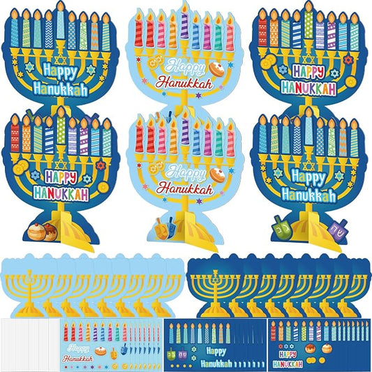 Cinrobiye 24 Set Hanukkah Crafts DIY Menorah Arts and Crafts Bulk Jewish Menorah 3D Scene Kit Gifts for Holiday Home School Activities Game Prizes Rewards Chanukah Party Favors Decoration Supplies