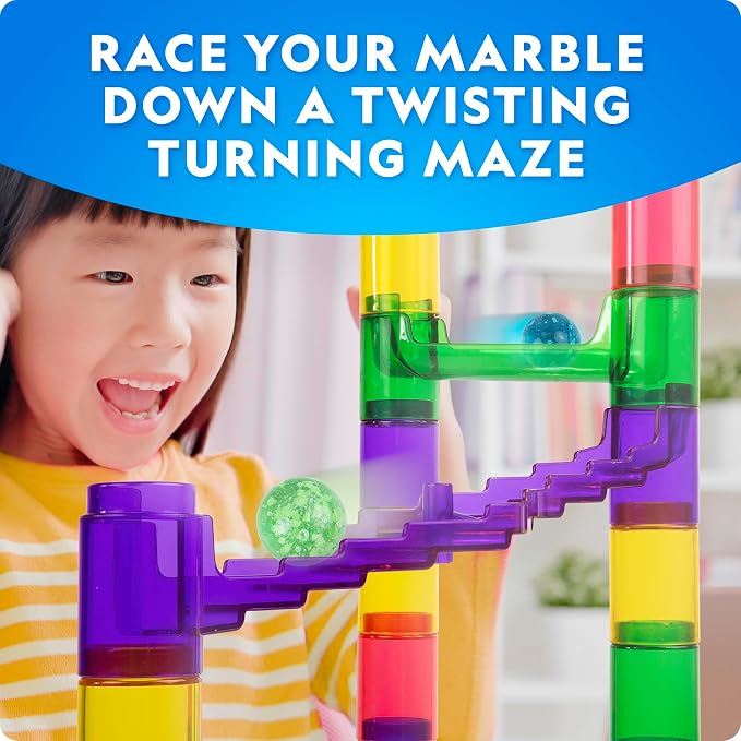 National Geographic Glow-in-the-Dark Marble Run for Kids Ages 8-12 | 15 Glow-in-the-Dark Glass Marbles, Storage Bag, Construction Toy, STEM Building Project, Birthday Gift