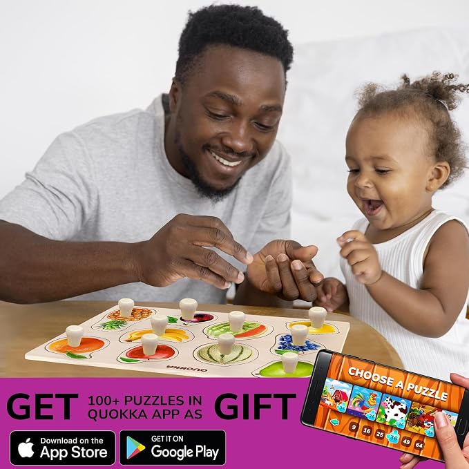 QUOKKA 8 Wooden Puzzles for Toddlers 1-3 - Toddler Montessori Puzzles Ages 2-4 in a Rack - Learning Alphabet, Numbers and Animals Toy for Kids 3-5 - Wood Games Gift for Boys and Girls