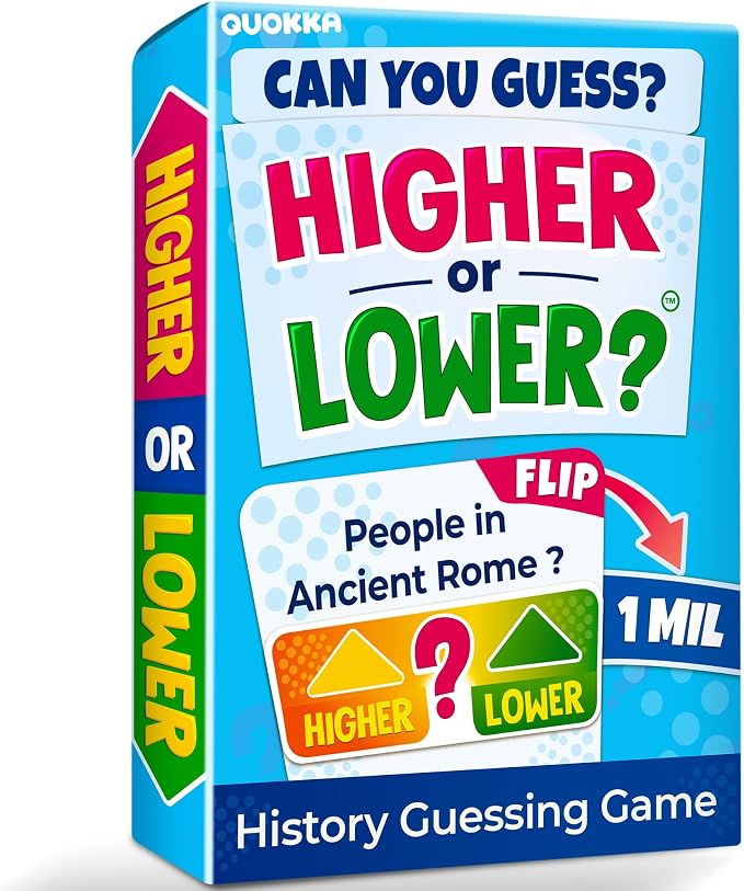 QUOKKA History Board Games for Kids and Adults – Family Board Games for Family Game Night – Higher or Lower Trivia Cards for Kids 8-12 – Guess Fun Questions – Educational Card Game for Families&Teens