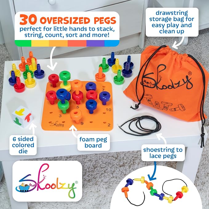 Montessori Peg Board and Rainbow Counting Bears 102 Piece Bundle - Toddler Learning Toys Occupational Therapy and STEM Educational Toys for Kids