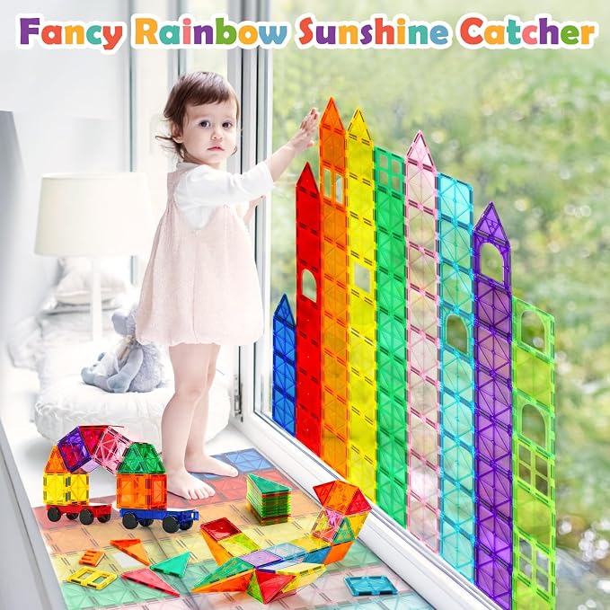 Dopyye 100 PCS Magnetic Building Tiles, Magnetic Block for Kids | Magnet Tiles STEM Educational Stacking Toys Gift with Storage Bag for Toddler Ages 3 4 5 6 7 8 9