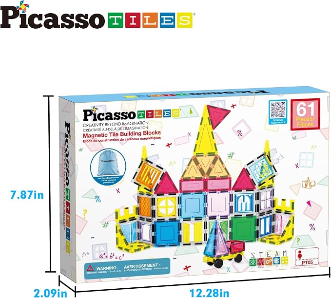 PicassoTiles 650PCS Magnetic Marble Run Tiles and Brick Combo Magnet Tile Building Blocks Magnet Set with Character Action Figures Educational Preschool Learning Toys for Kids Toddlers Ages 3+ PB650