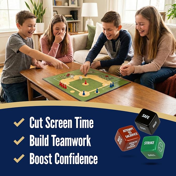 Baseball Gifts for Boys 8-12, Baseball Board Games for Kids and Adults with Dice, Tokens, & Score Pad, Fun Indoor Game with Basic and Advanced Play, Family Friendly Sports Board Game for All Ages