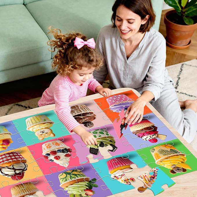 Jumbo Floor Puzzle for Kids,48 Piece Cupcake Jigsaw Puzzle Ages 3-8 | Dessert-themed Learning Puzzle with Decorated Cupcakes,Extra-thick Cardboard,35x24 in Completed,Gift for Boys and Girls
