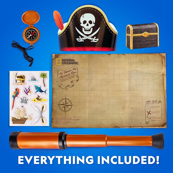 National Geographic Pirate Telescope Adventure Activity Kit for Kids | Treasure Hunt Map, Pirate Hat and Map, Spyglass, Compass, Replica Doubloon and Pyrite, Imaginative Play, Birthday Gift
