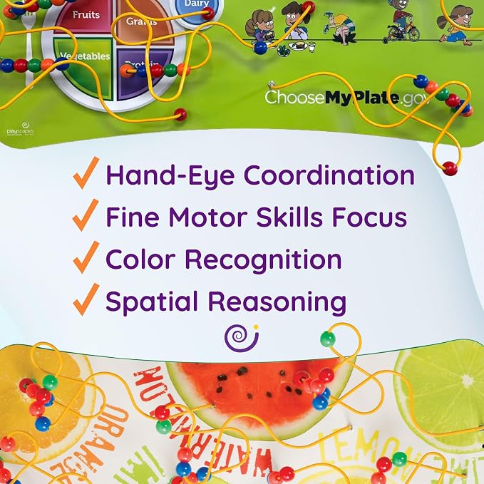 Wire & Bead Maze Activity Wall – Wall Busy Board for 24+ Months Old – Easy-to-Clean Bead Puzzle for Playrooms, Daycares, Classrooms, & Waiting Rooms – No Batteries or Loose Parts – MyPlate