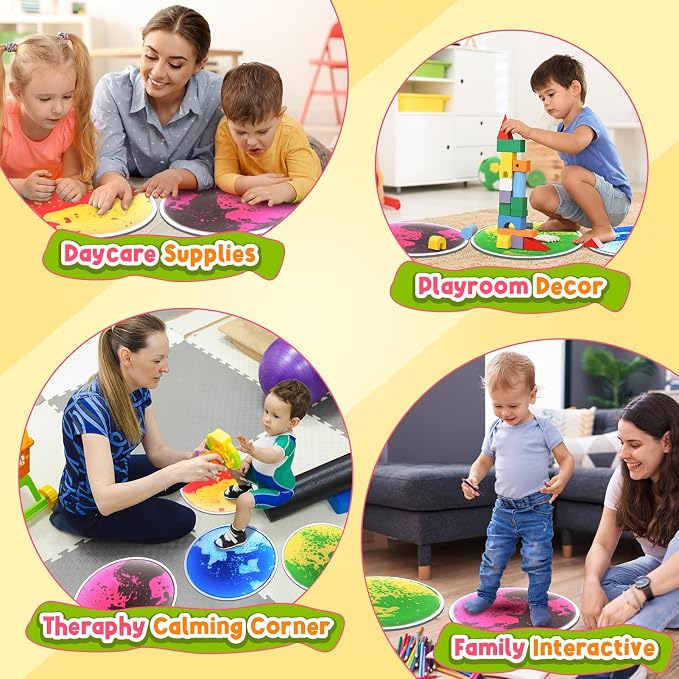 Sensory Floor Tiles for Kids: 4 Pack Sensory Toys for Kids with Autism | Round Liquid Play Mats for Lava Games, Gross Motor Skills- Sensory Room, Daycare Essentials, Preschool Must Have