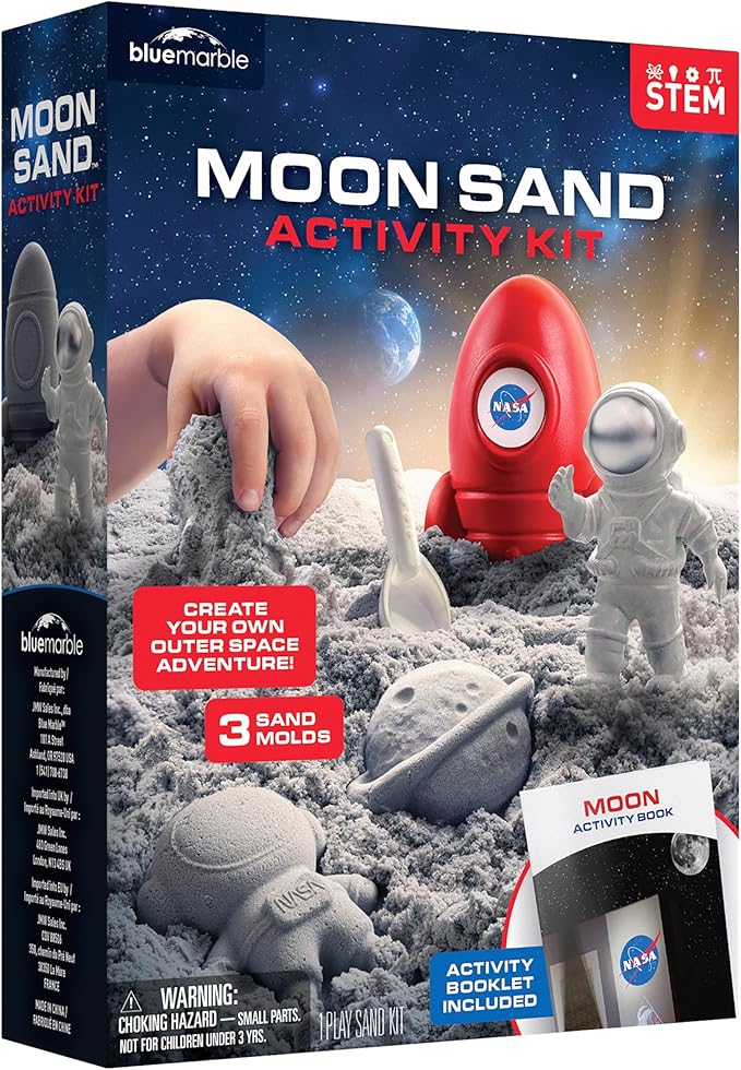 NASA Moon Sand Sensory Play Kit with Tray and Space Molds for Kids | 1.5 Lbs. of Moldable Sand, Space Molds, Astronaut Figure, Play Tray, Shovel, NASA Sticker, Sensory STEM Activity