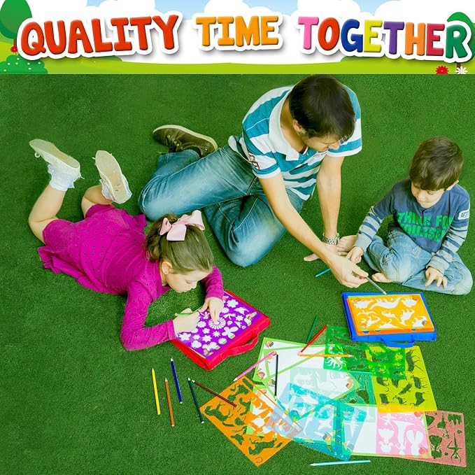 Drawing Stencils for Kids Kit & Carry Case – – Child-Safe, Non-Toxic Stencil Set with 300 Shapes, Colored Pencils, Paper, Etc. – Birthday Gifts & Travel Art Supplies for Creativity, Learning and Fun