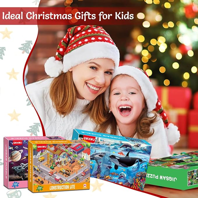 100 Piece Puzzles for Kids Ages 4-6 4-Pack Jigsaw Puzzles Set | Educational Learning Toys for Kids Ages 6-8 8-10, Birthday Gifts for Girls Boys