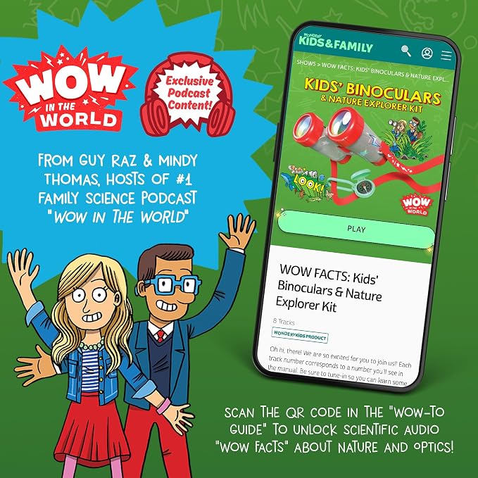 Wow in The World Kids’ Binoculars & Nature Explorer KIT | Look Far, Nature Scavenger Hunt, Specimen Box, Companion Audio Content, Bonus Reusable Science Tool, STEM Toy for Kids 4+ by Thames & Kosmos