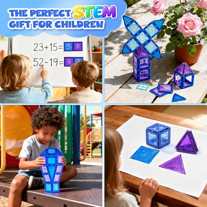 MAGBLOCK 102PCS Magnetic Tiles Building Blocks Set Strong Magnets | Kids Toys for Ages 3+ Girls & Boys, Perfect Gifts STEM Educational Sensory Toys for Preschool Learning