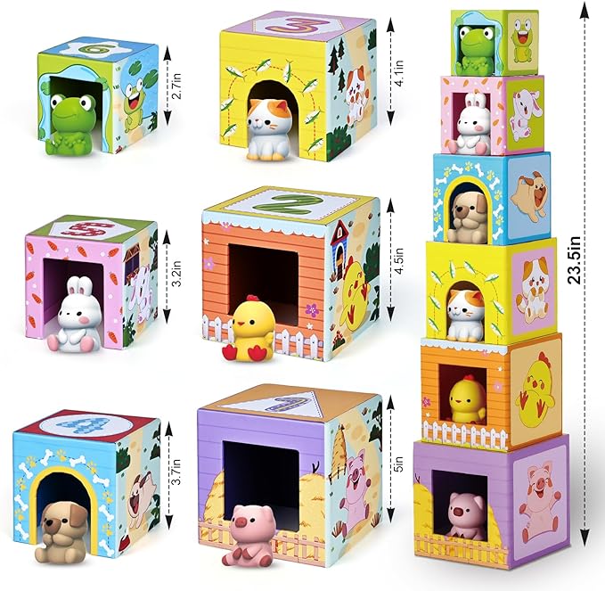 Toddler Farm Animal Sorting and Stacking Toys Gifts for 1-3 Year Olds | Toys for Age 12-18 Month, Number Nesting Boxes Stackable Toy With Finger Puppet, Montessori Toy Gifts for 1 2 3 Year Boy Girl