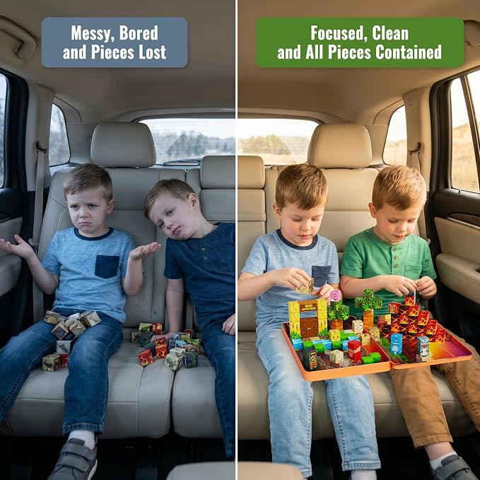 burgkidz Dinosaur Volcano Magnetic Blocks: 675g Portable Tin Case, N32 Strong Magnets, 4-Scene Storybook – Quiet STEM Travel Toy for Road Trip & Airplane, 100 PCS Building Set, Gift for Kids Ages 3-8