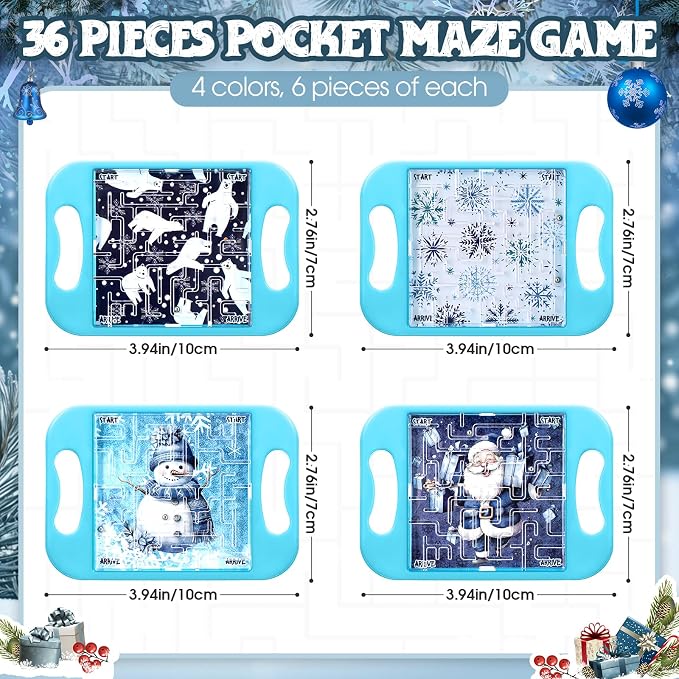 JellyArch 36 Pcs Mini Maze Puzzle Bulk Small Handheld Cube,Winter | Educational Handheld Travel Game, Classroom Exchange Return Gifts, Brain Teaser for Students and Adults, Portable Puzzle Set