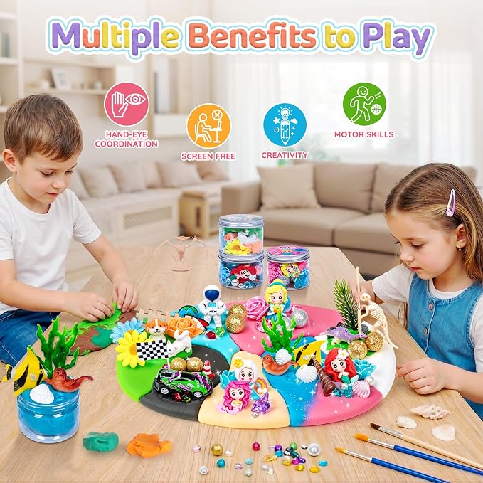 8-Pack Play Dough Jars, Reusable Sensory Play Kit for Kids, Non-Toxic | Preshcool Educational Creative Playdough,Back to School, Birthday Valentines,Party Favors,Goodie Bags,Boy Girl Home Classroom