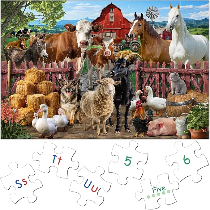 VGY Jumbo Floor Puzzle for Kids Ages 3-5,48 Piece Farm Animals Jigsaw Large Puzzles,Big Barn Puzzle for Toddler Ages 3-5,Children Learning Preschool Educational Toys for 4-8 Years Old Boy and Girl
